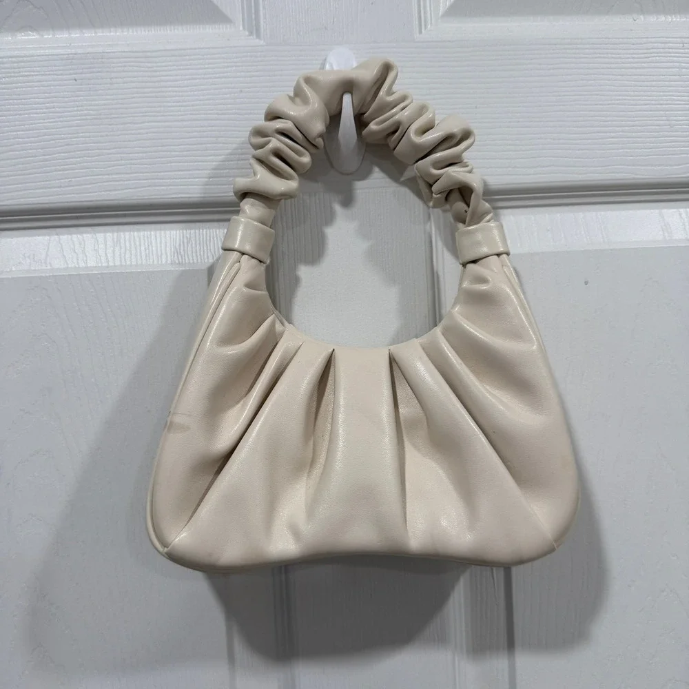 JW Pei Cream Ruched Shoulder‎ Bag Faux Leather Trendy Handbag